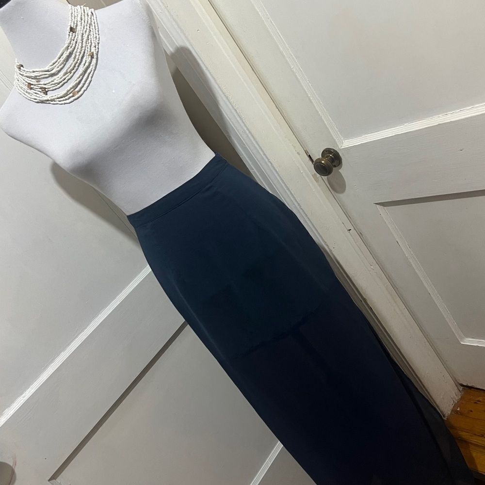 A. Calin Los Angeles navy maxi skirt with Sheer panels high slits women's small